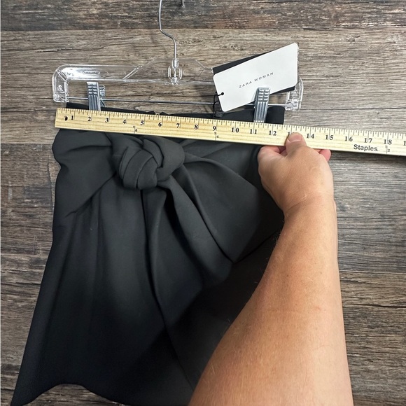 Zara Black Mini Pencil Skirt with Asymmetrical Tie Front - Picture 3 of 6